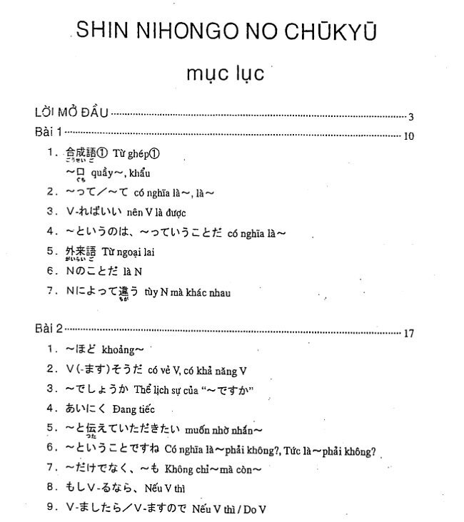 nội dung có trong sách Shin Nihongo No Chuukyuu